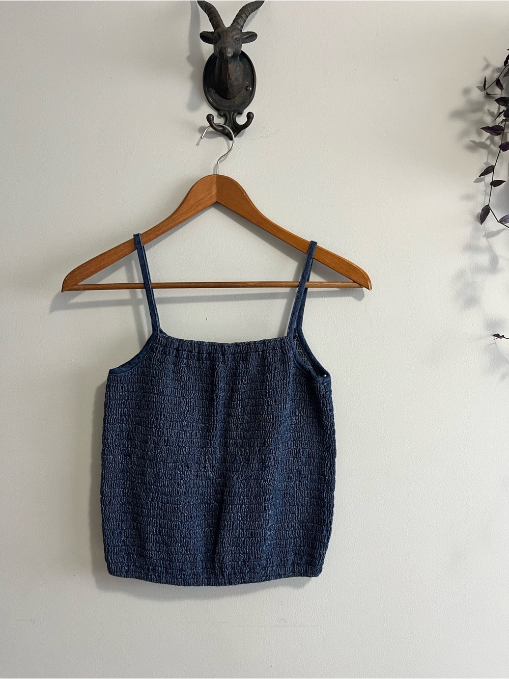 Vintage 90’s Smocked Navy Cami Tank Top size medium 100% cotton